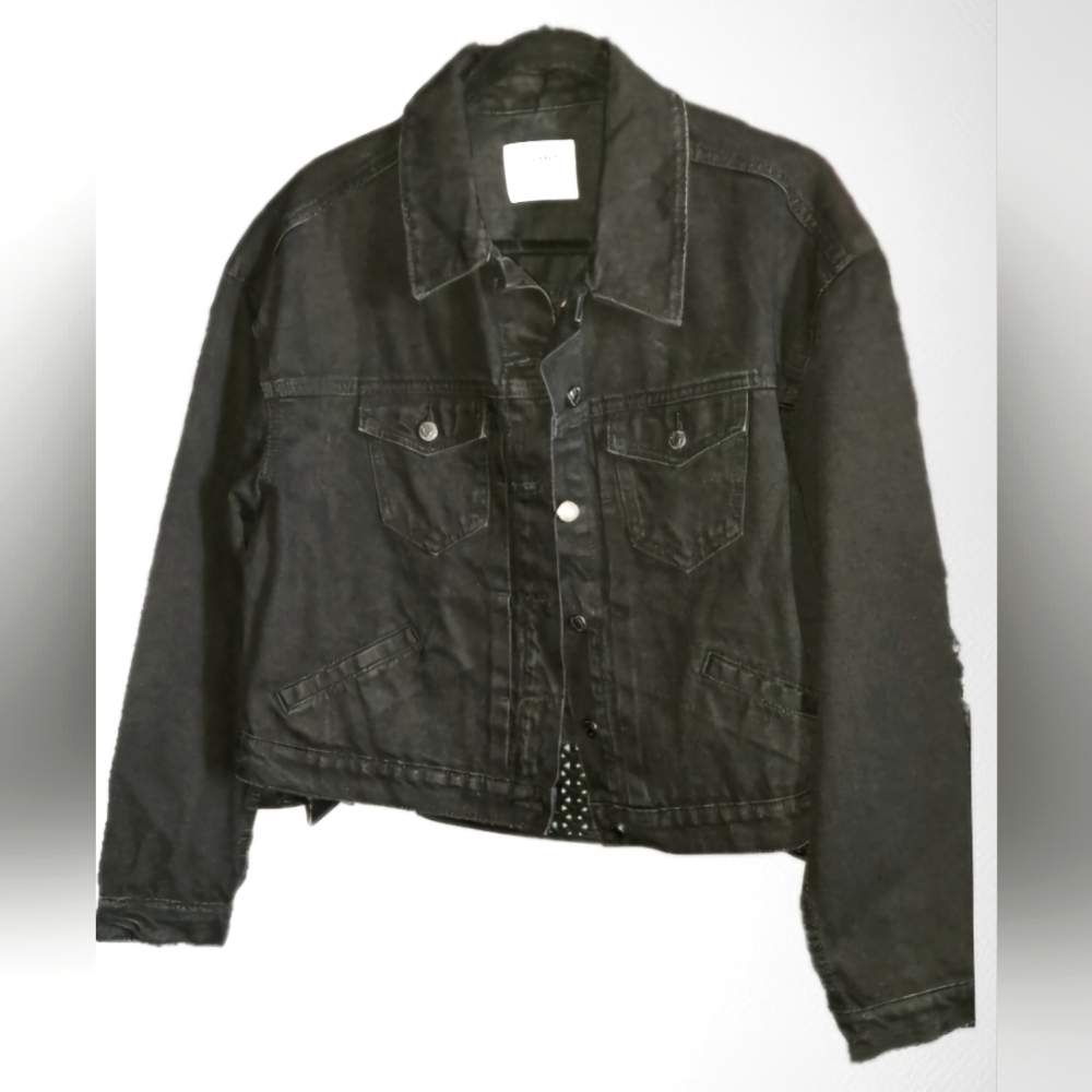 Old Navy Black Cropped Denim Jacket size L